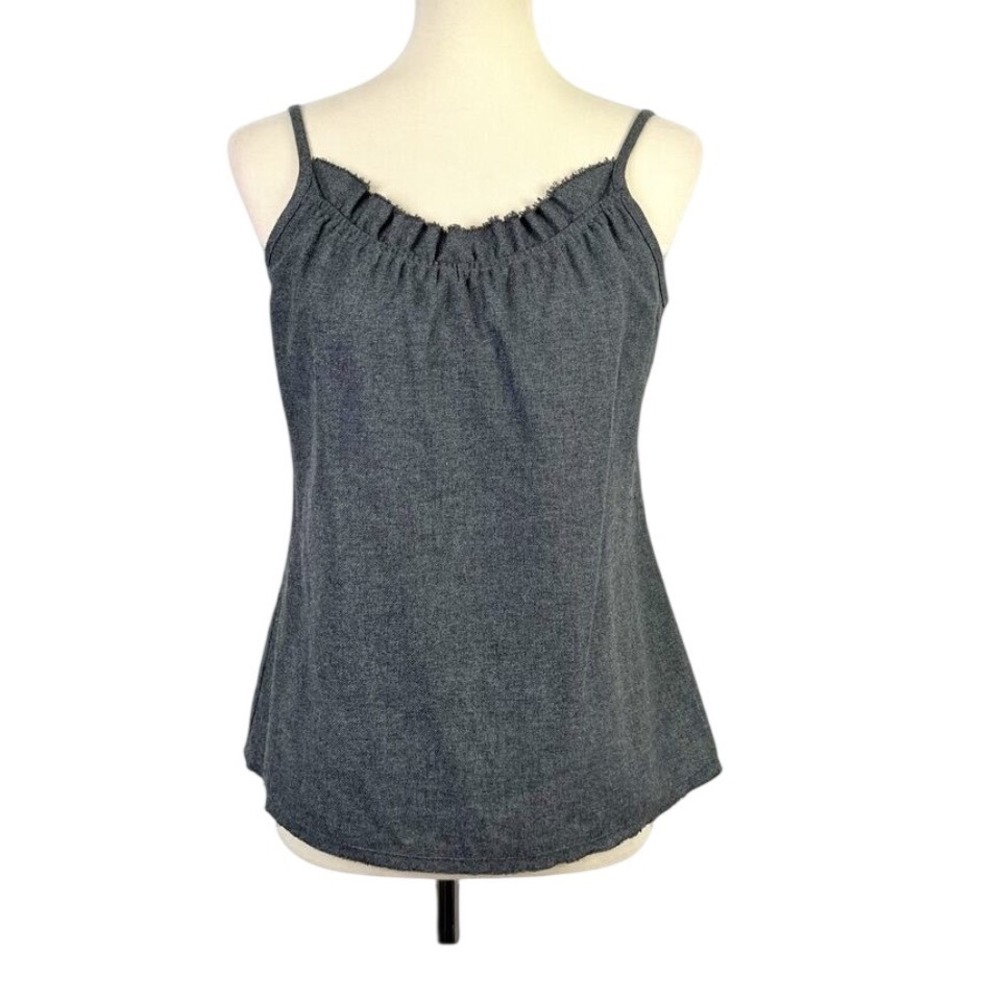 Eileen Fisher Gray Wool Blend Camisole Tank Top Gathered Neck Minimalist,  PM